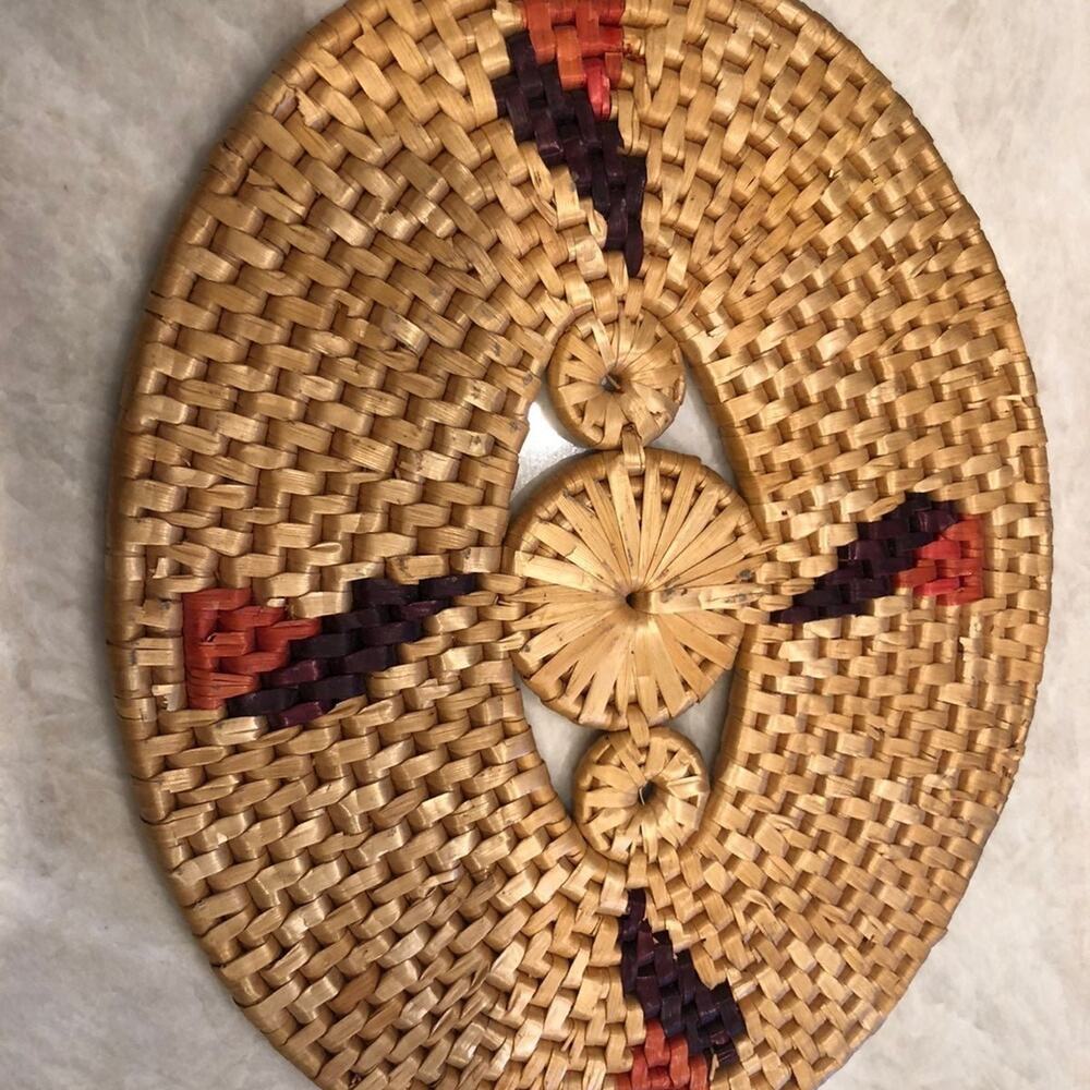 Vintage Woven trivet flat basket wall decor native